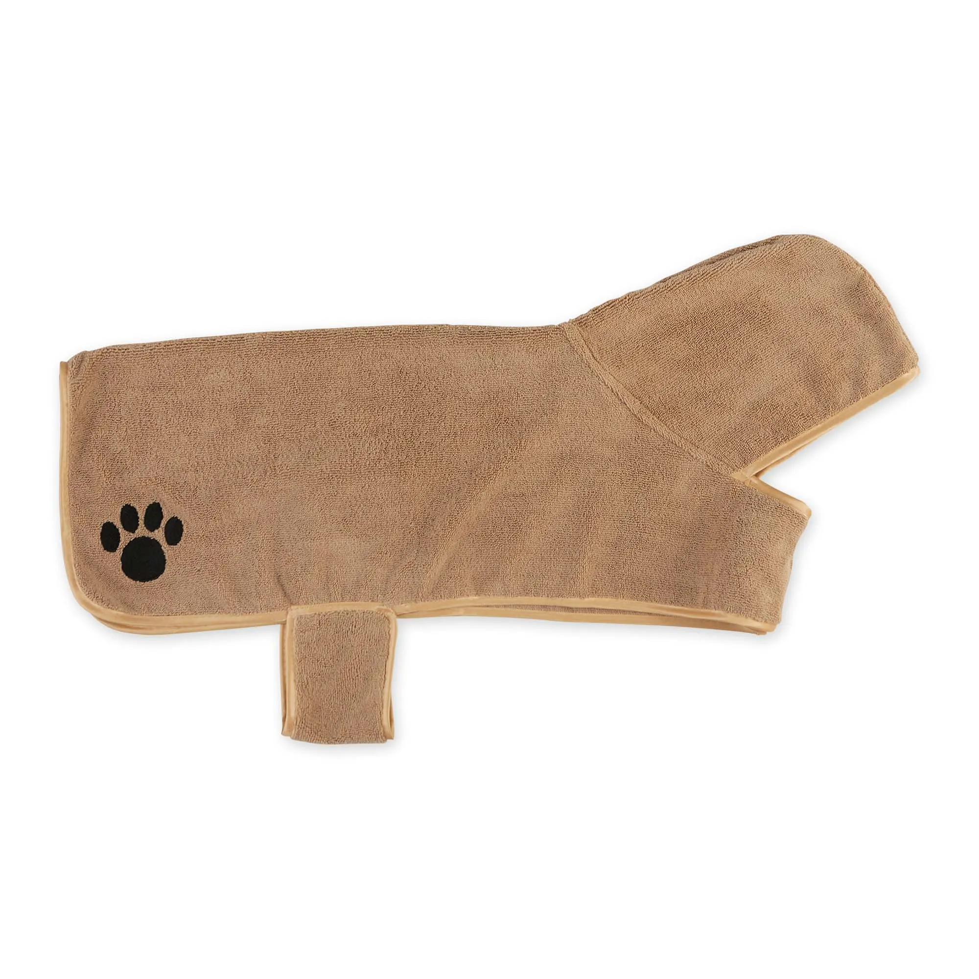 Bone Dry Terry Microfiber Pet Robe, Embroidered Paw Print - Taupe - Large, 35-50 lbs
