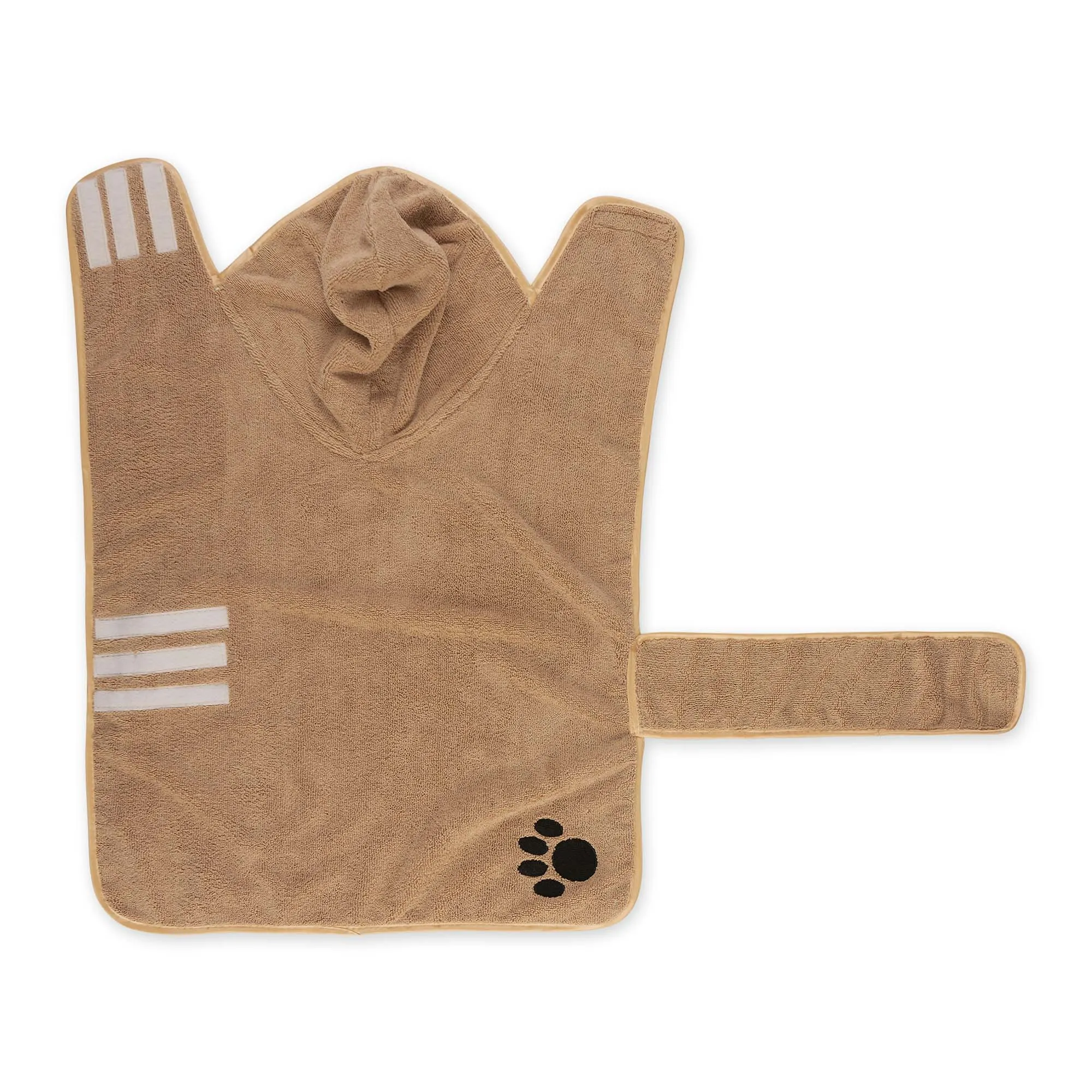 Bone Dry Terry Microfiber Pet Robe, Embroidered Paw Print - Taupe - Large, 35-50 lbs