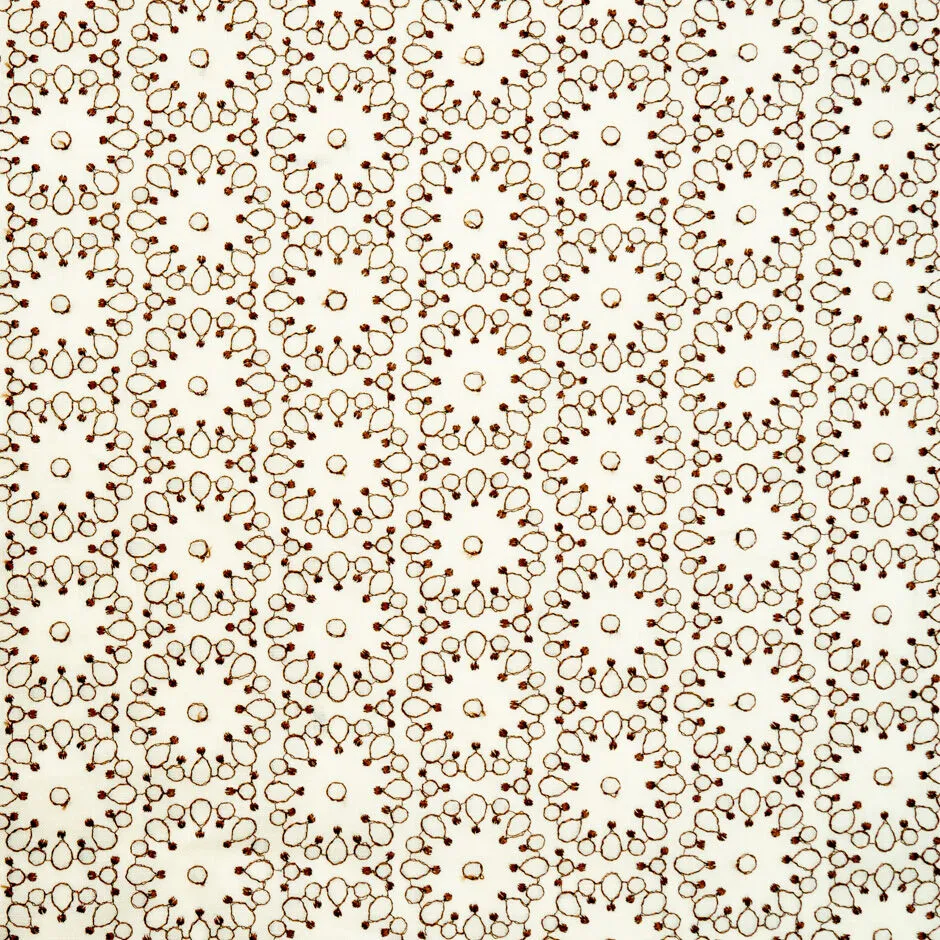 Brown Geometric Embroidered Soft Yellow Pure Linen