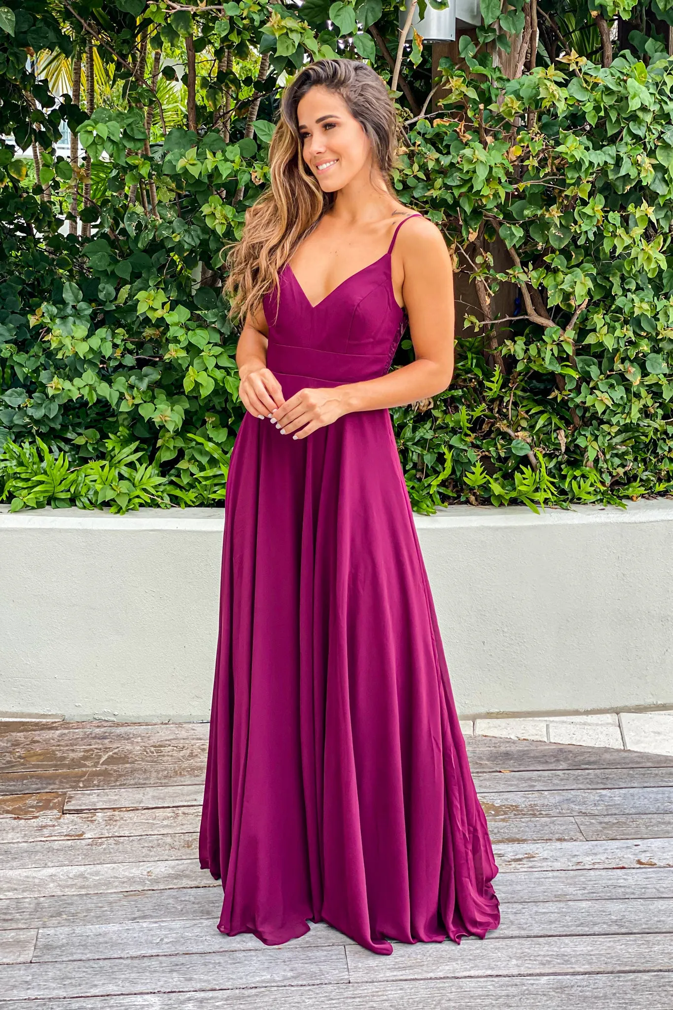 Burgundy Maxi Dress With Embroidered Back and Button Detail