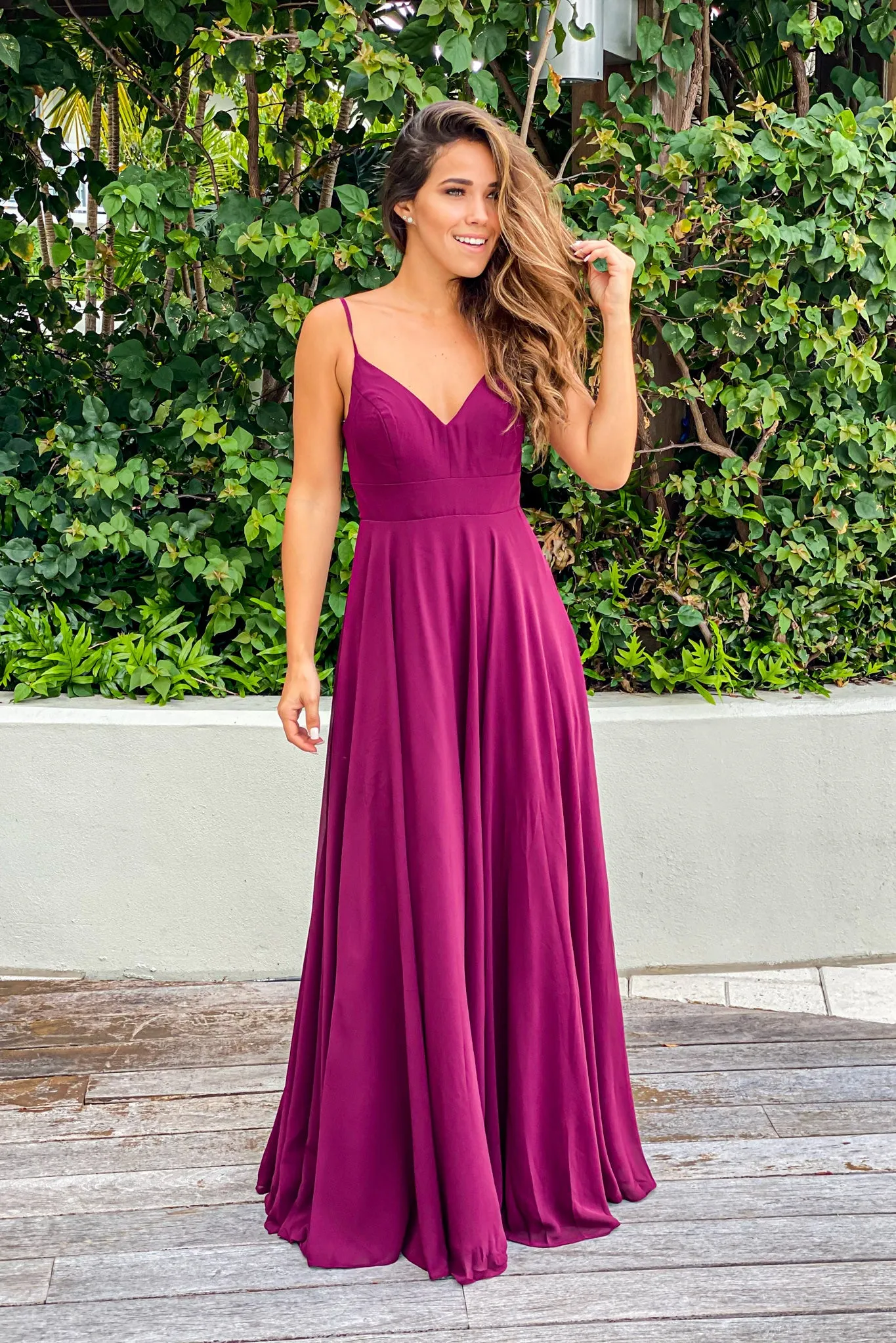 Burgundy Maxi Dress With Embroidered Back and Button Detail