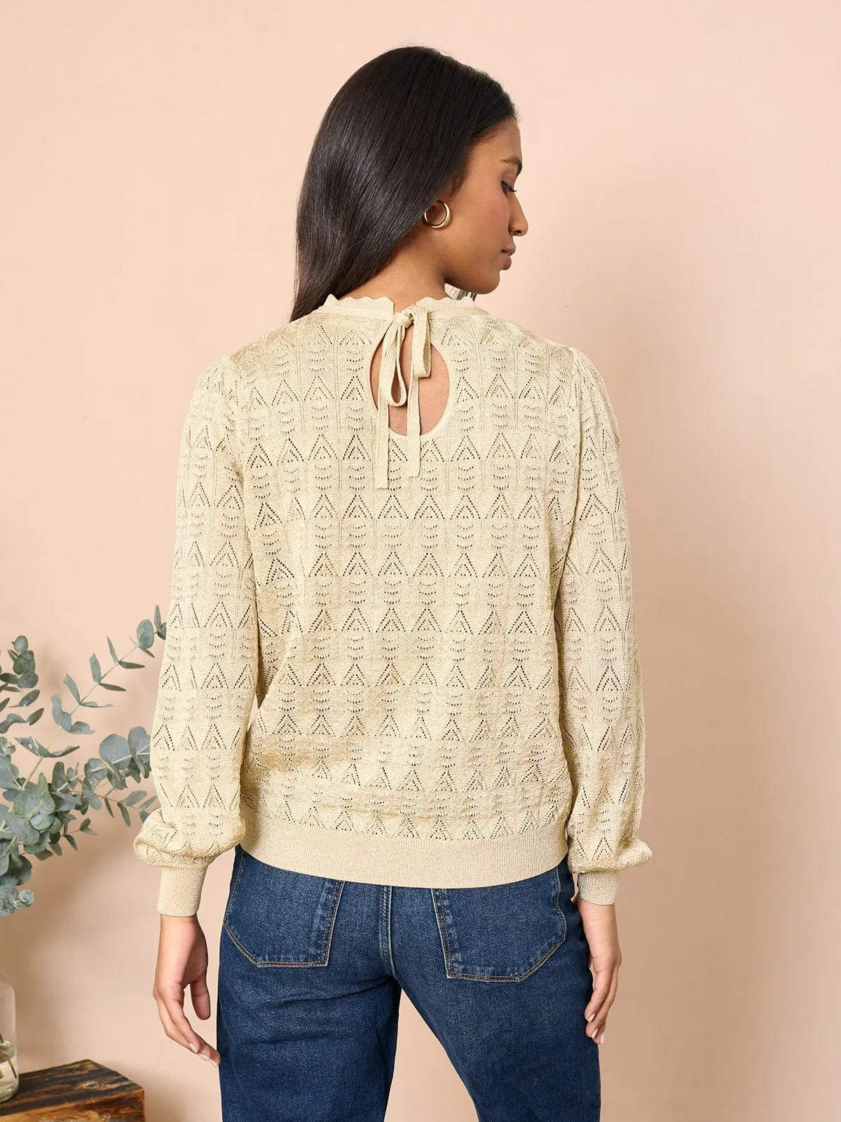 Camilla Metallic Knit Jumper – Pale Gold