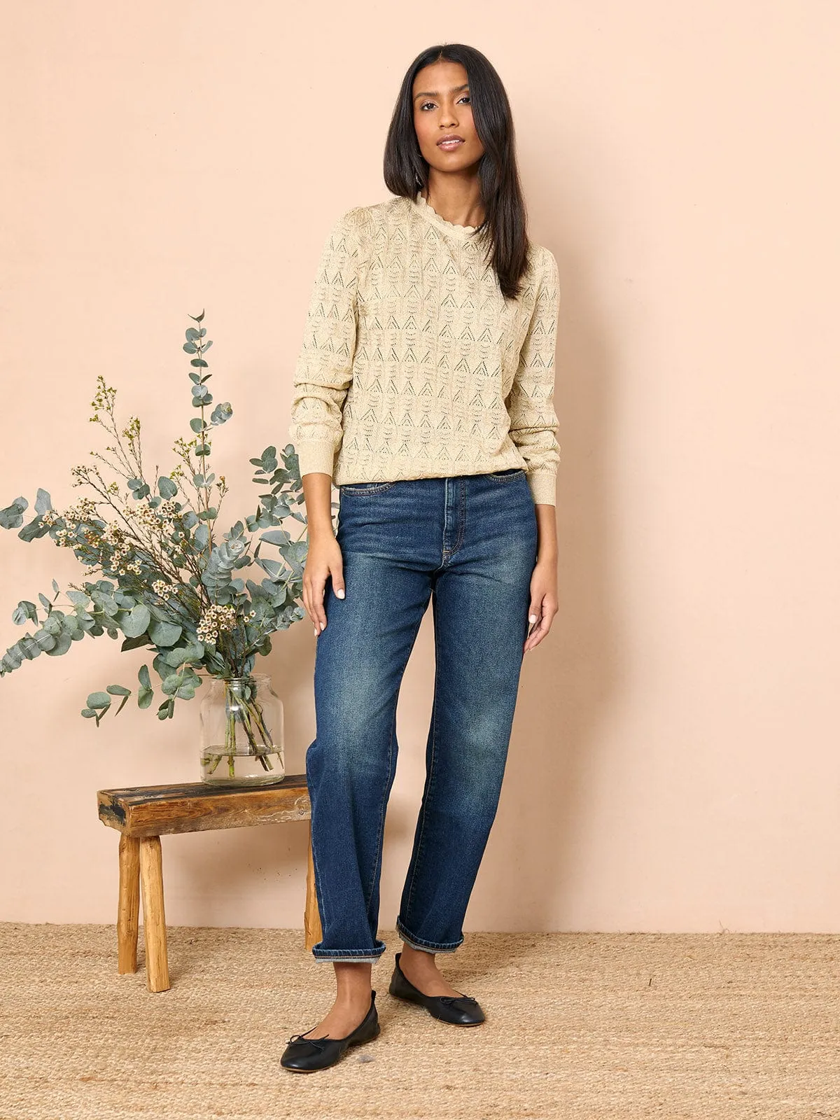 Camilla Metallic Knit Jumper – Pale Gold