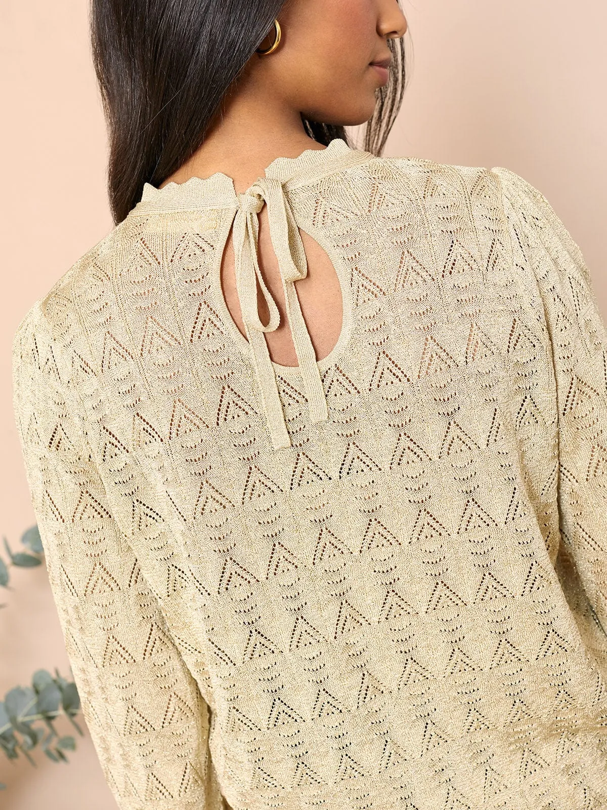 Camilla Metallic Knit Jumper – Pale Gold