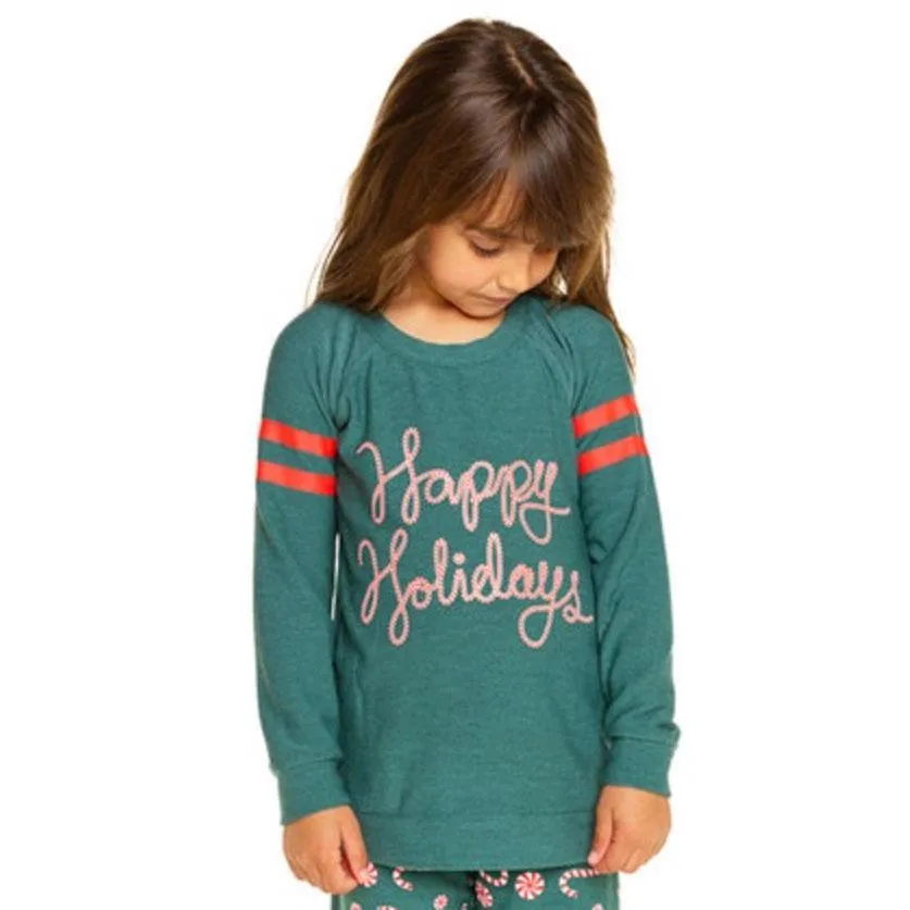 Chaser Happy Holidays Cozy Knit Girls Pullover