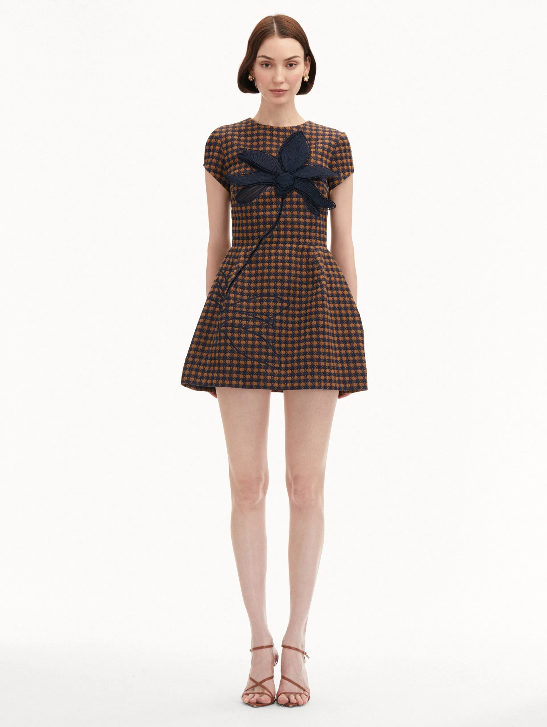 Check Tweed Orchid Embroidered Dress