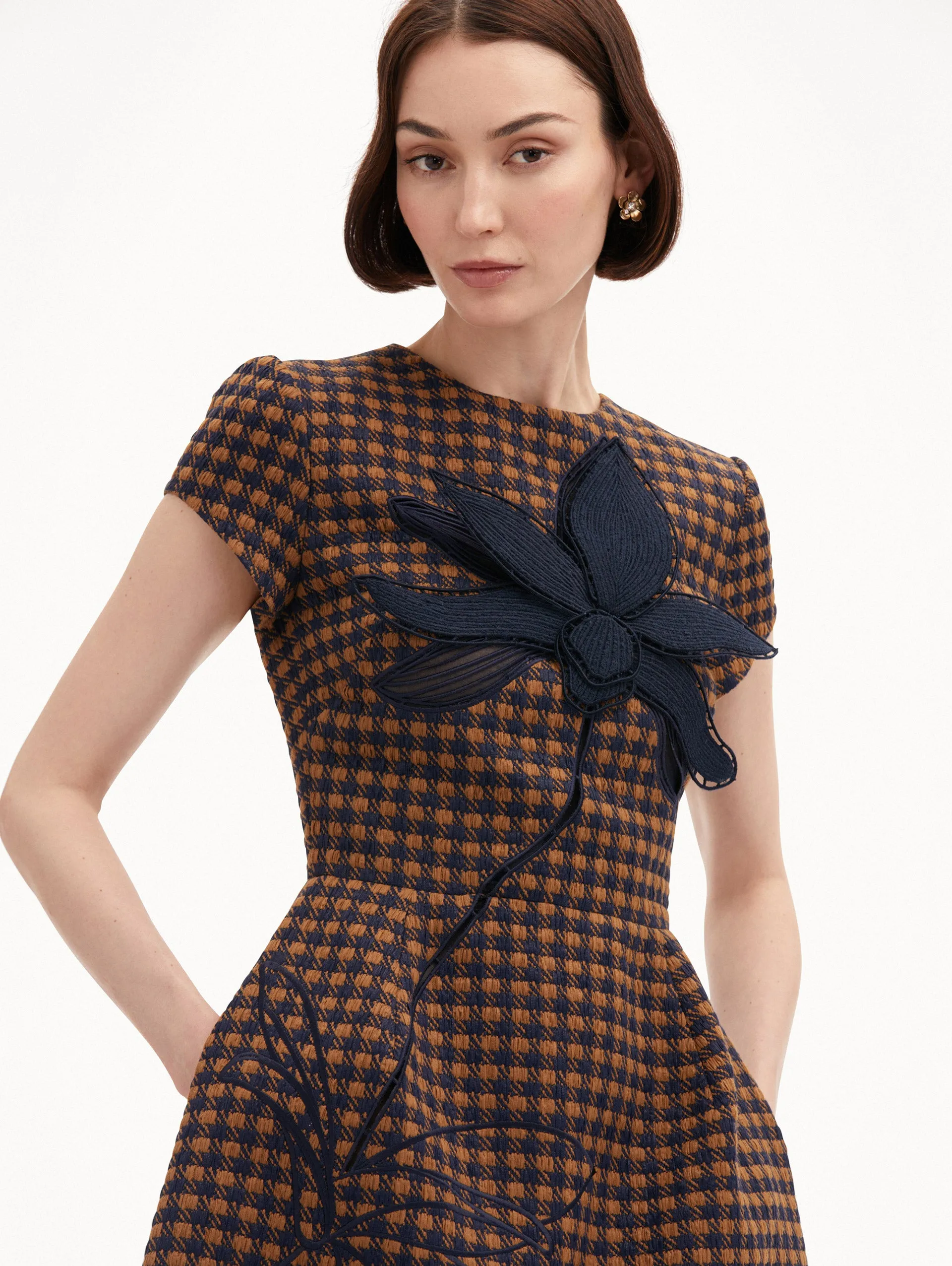 Check Tweed Orchid Embroidered Dress