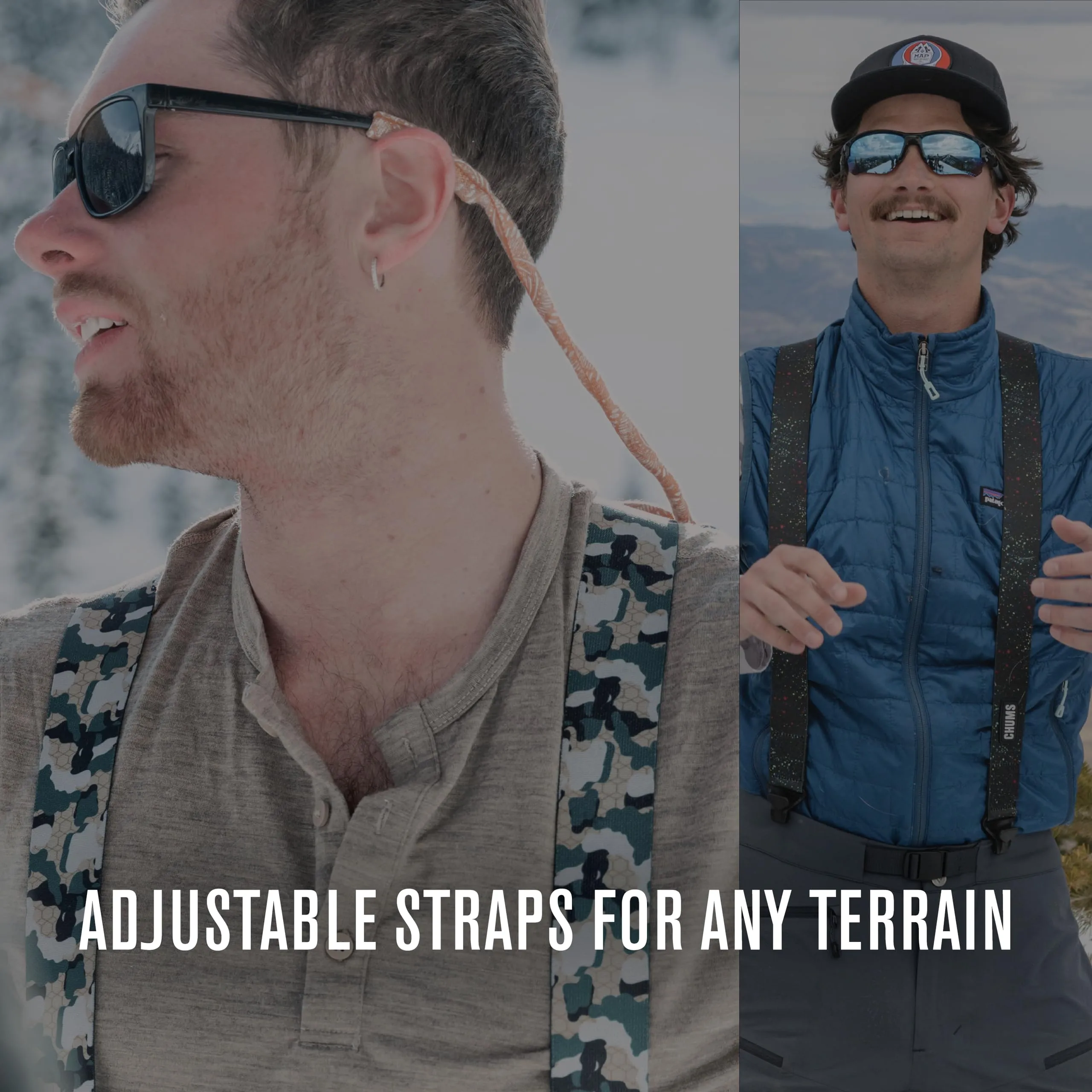 Chums Ski Suspenders for Men & Women - Heavy Duty Support Adjustable Elastic Mens Suspenders w/ Pant Clips that Won't Tear - For Skiing, Snowboarding, Winter Sports & More -One Size Fits Most (Black)