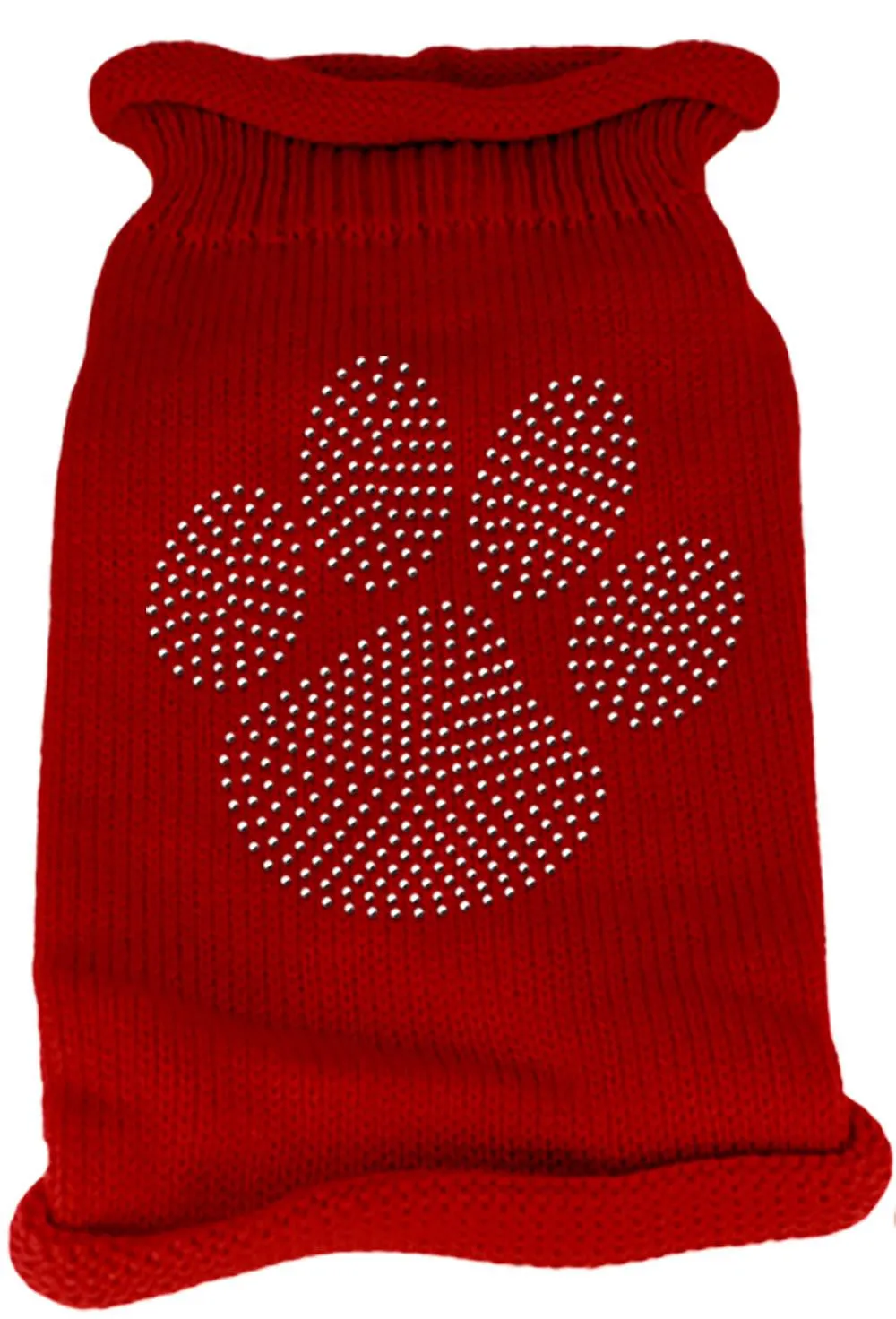 Clear Rhinestone Paw Knit Pet Sweater XXL Red