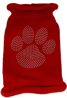 Clear Rhinestone Paw Knit Pet Sweater XXL Red