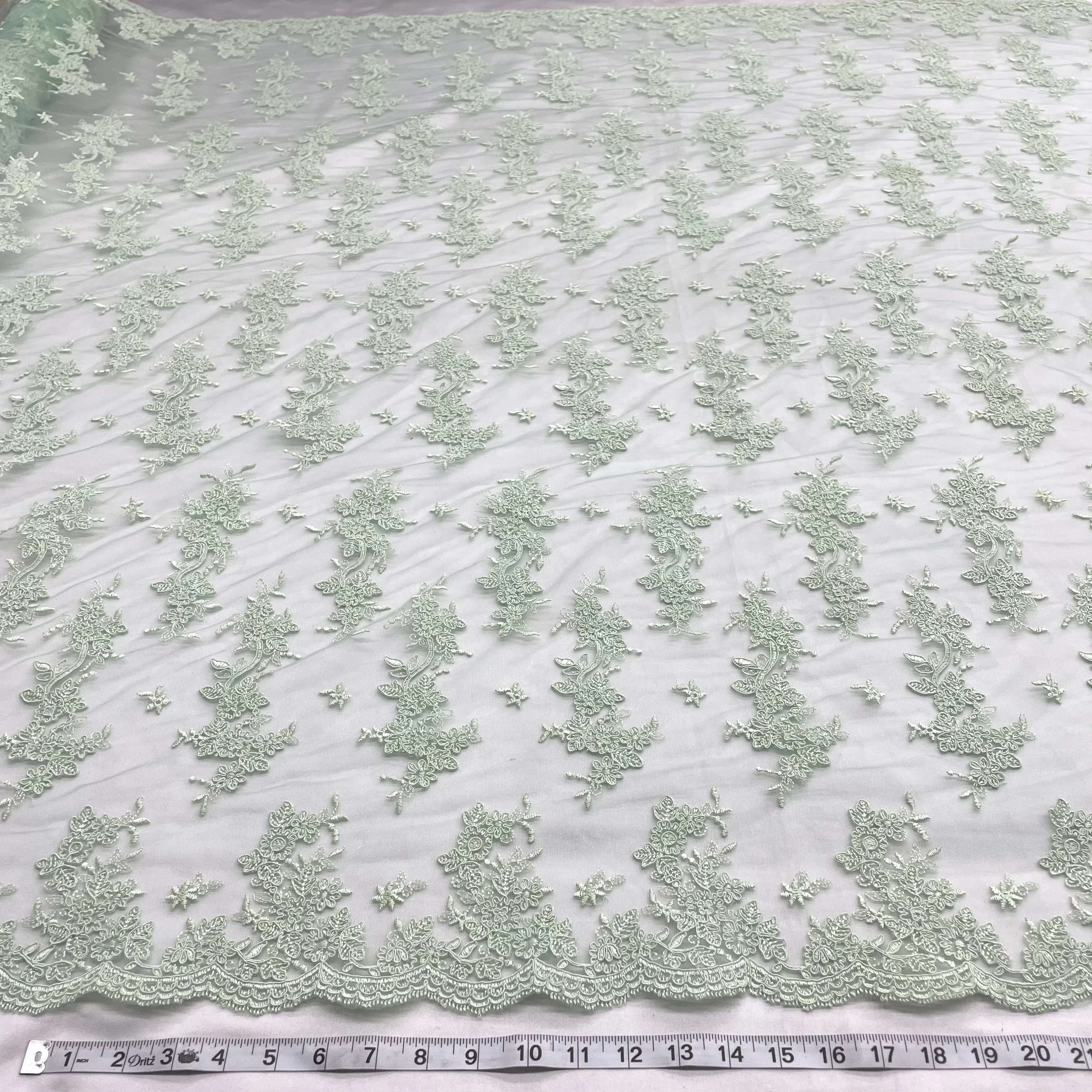 Corded Bridal Lace Fabric Embroidered on 100% Polyester Net Mesh | Lace USA - 96916W