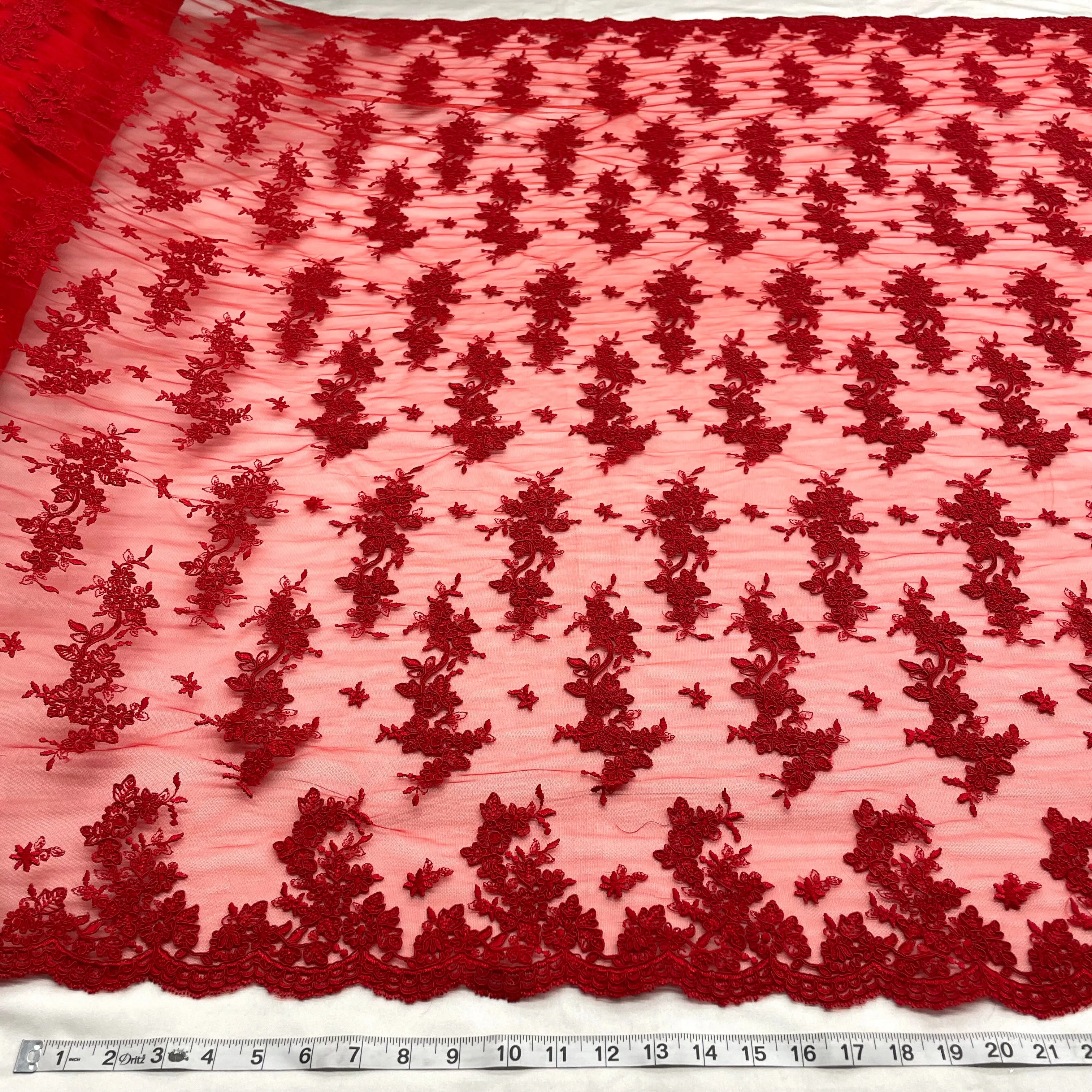 Corded Bridal Lace Fabric Embroidered on 100% Polyester Net Mesh | Lace USA - 96916W