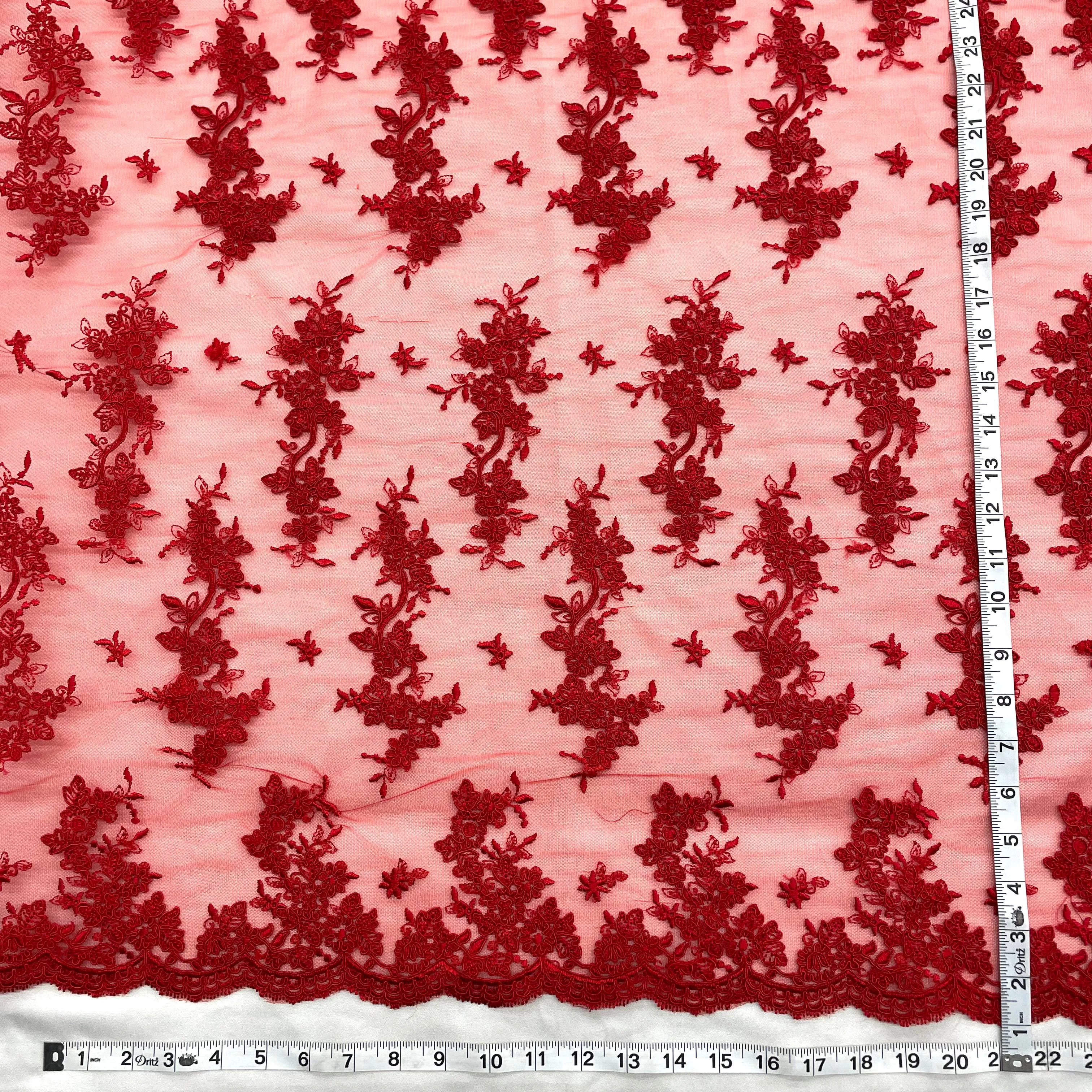 Corded Bridal Lace Fabric Embroidered on 100% Polyester Net Mesh | Lace USA - 96916W