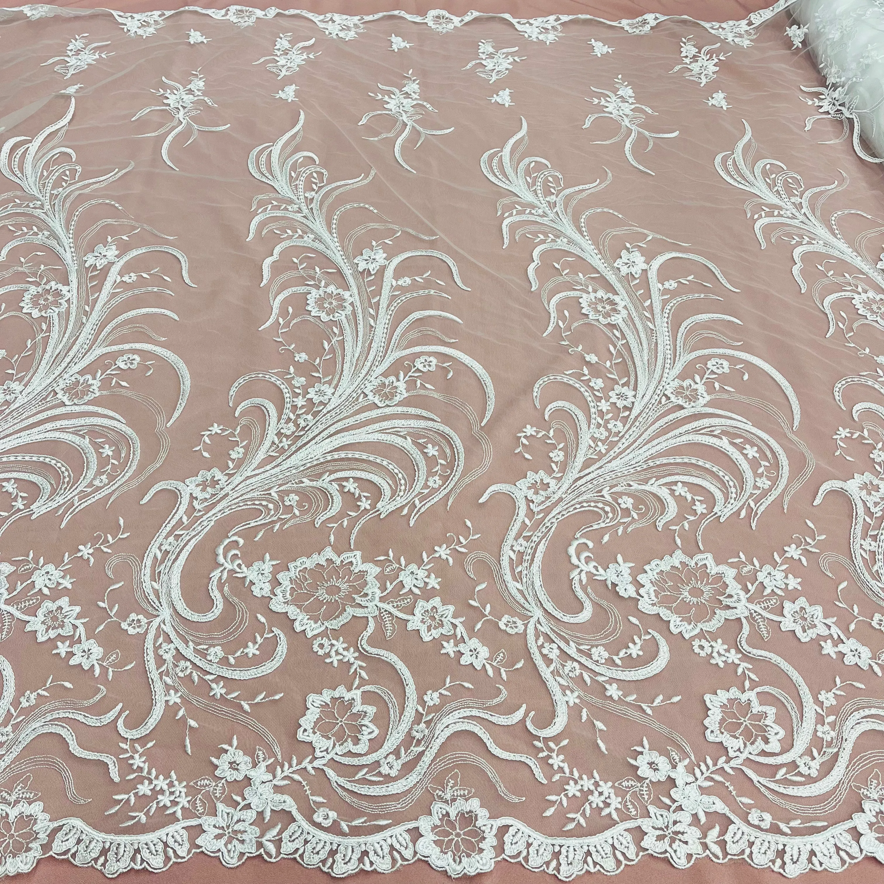 Corded Bridal Lace Fabric Embroidered on 100% Polyester Net Mesh | Lace USA - 97130W
