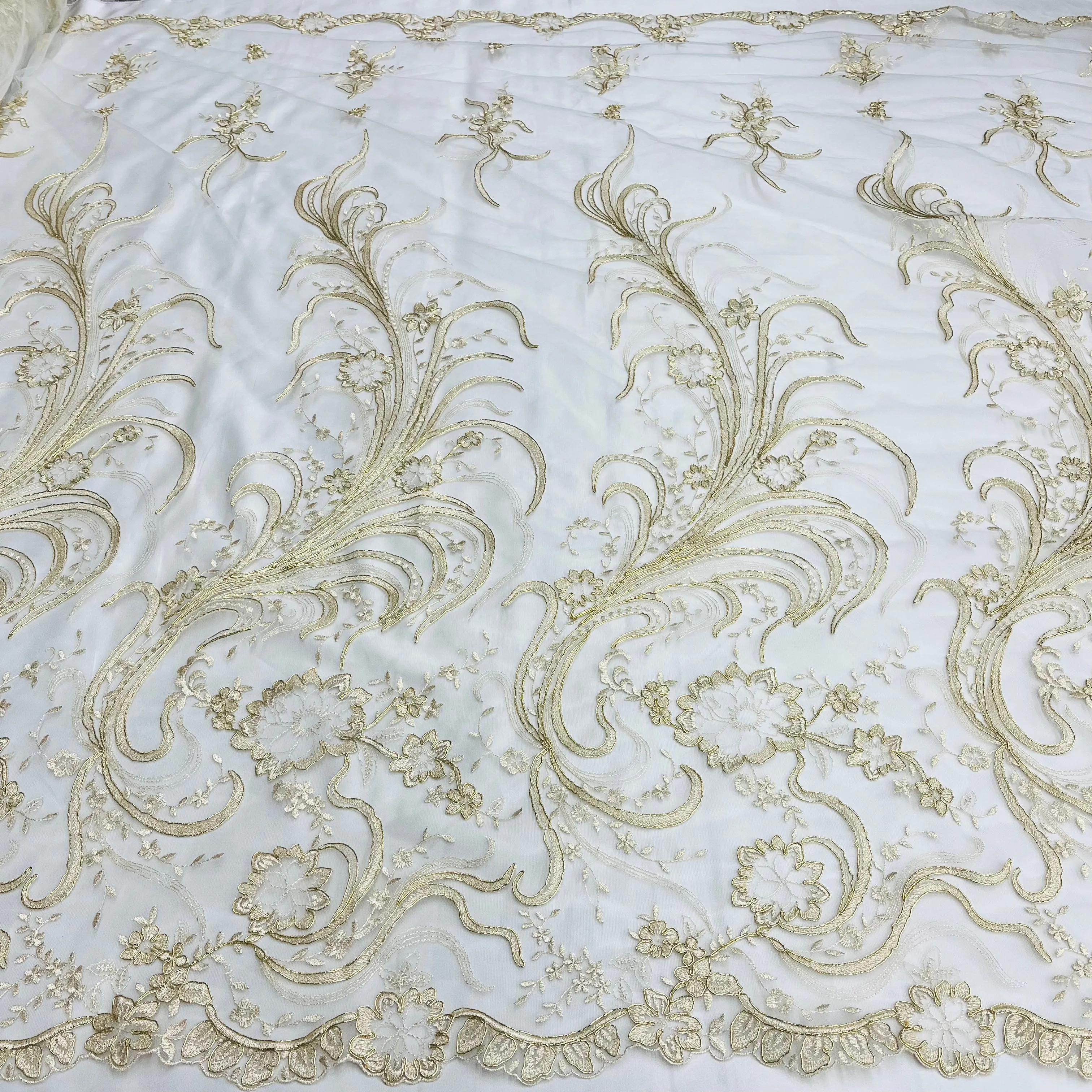 Corded Bridal Lace Fabric Embroidered on 100% Polyester Net Mesh | Lace USA - 97130W