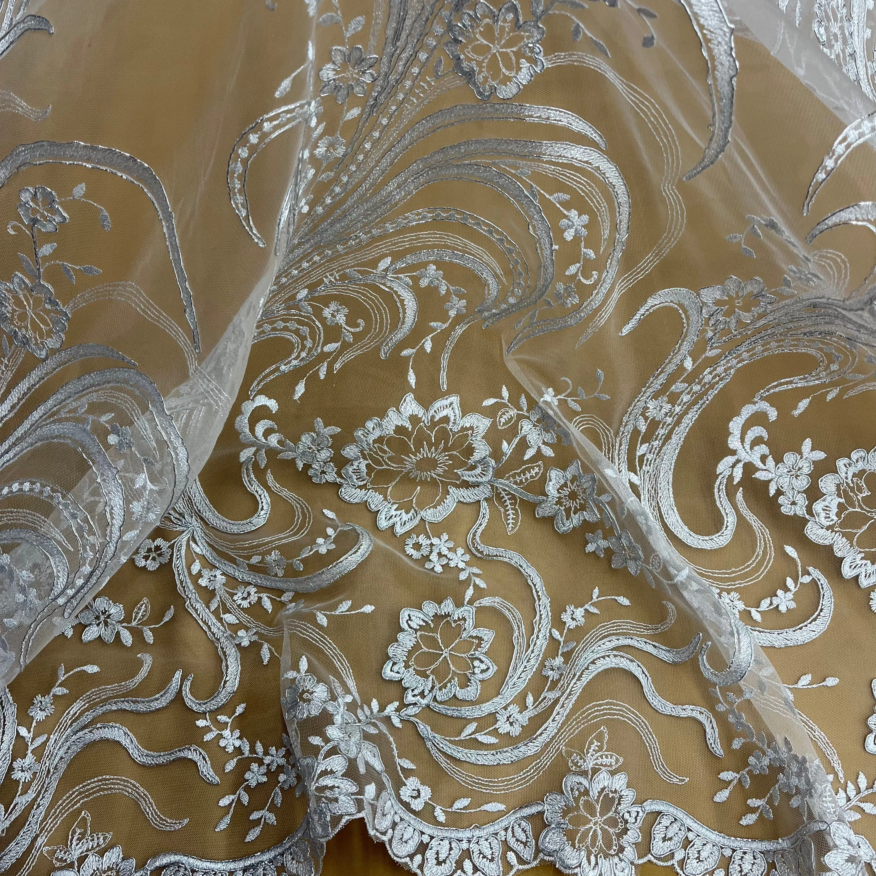 Corded Bridal Lace Fabric Embroidered on 100% Polyester Net Mesh | Lace USA - 97130W
