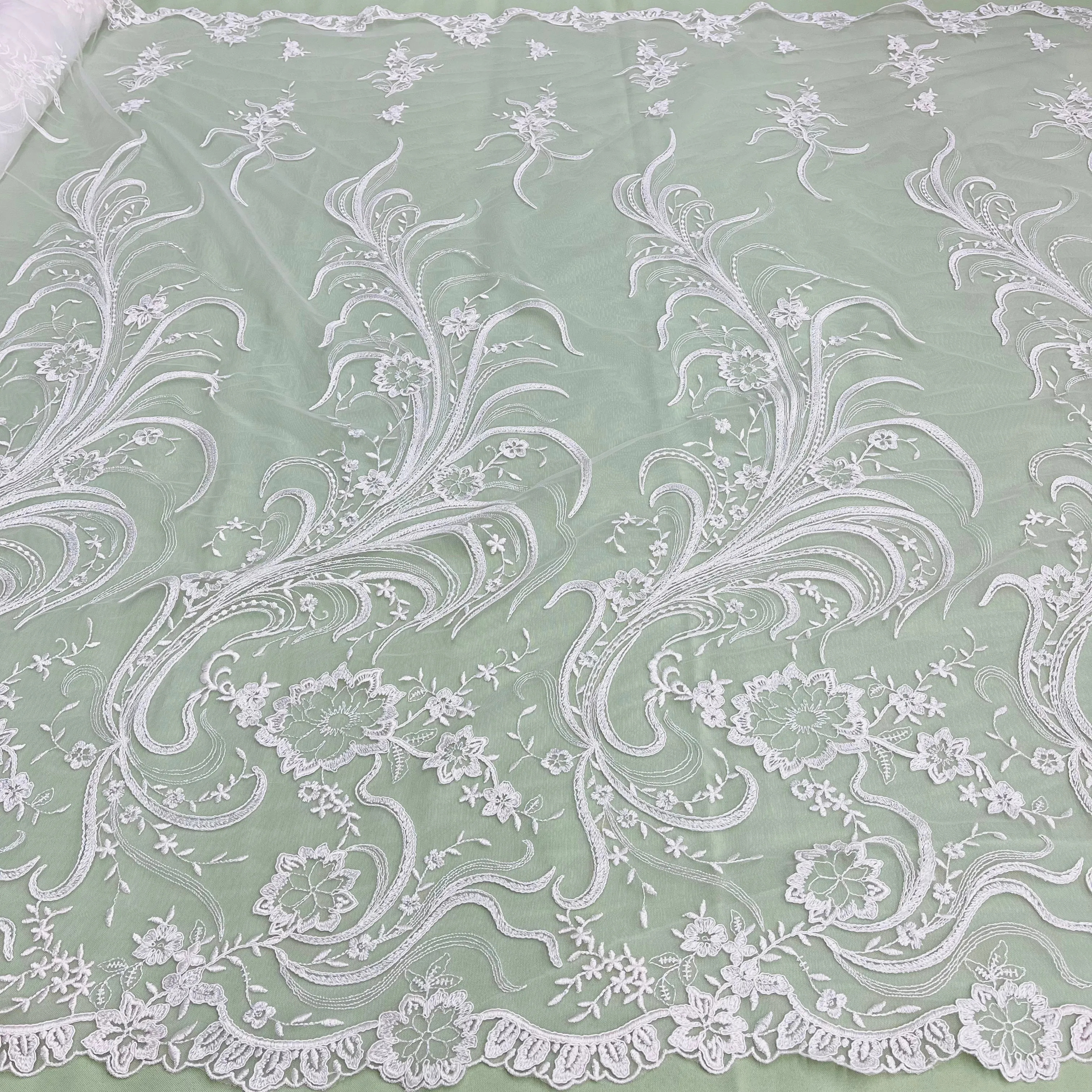 Corded Bridal Lace Fabric Embroidered on 100% Polyester Net Mesh | Lace USA - 97130W
