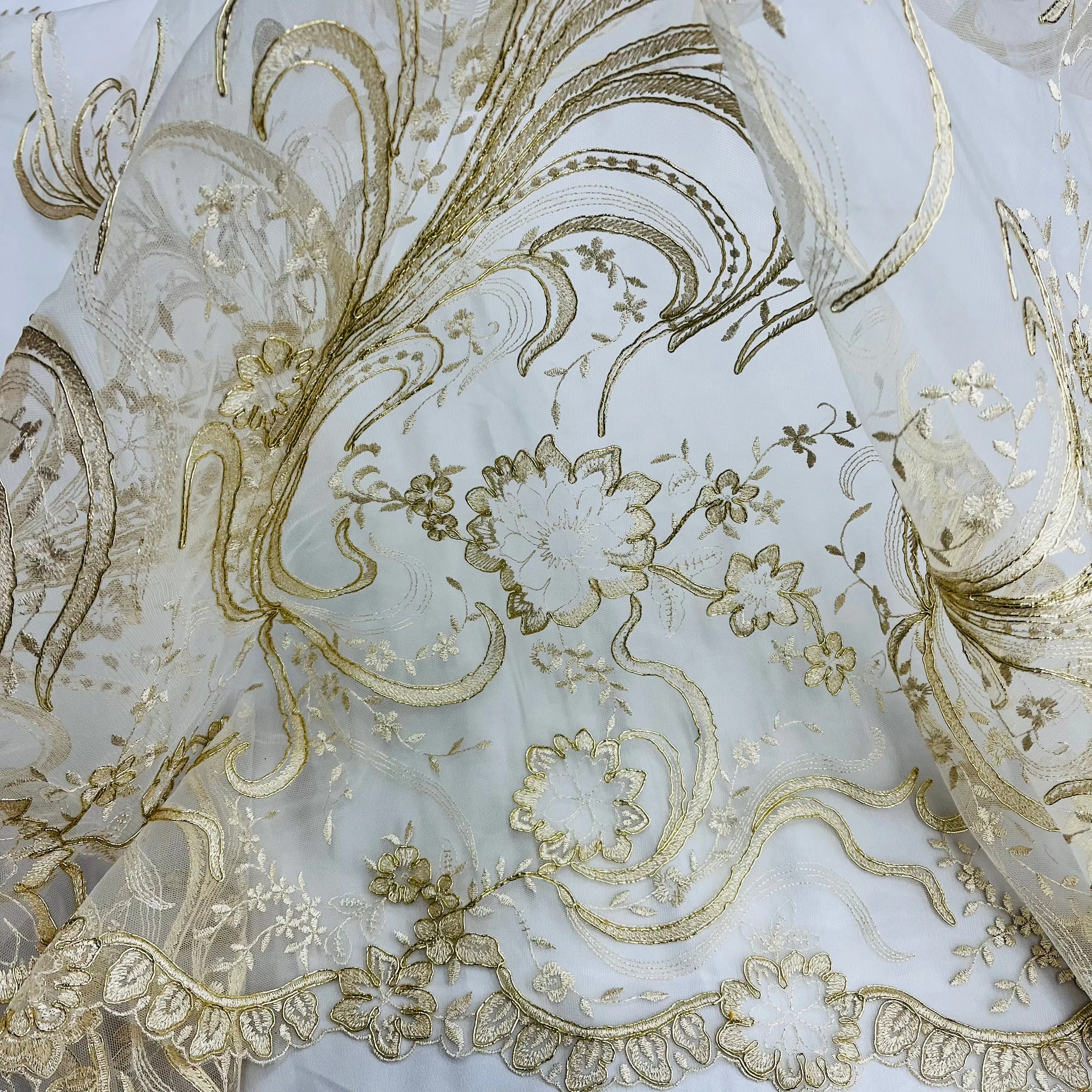 Corded Bridal Lace Fabric Embroidered on 100% Polyester Net Mesh | Lace USA - 97130W
