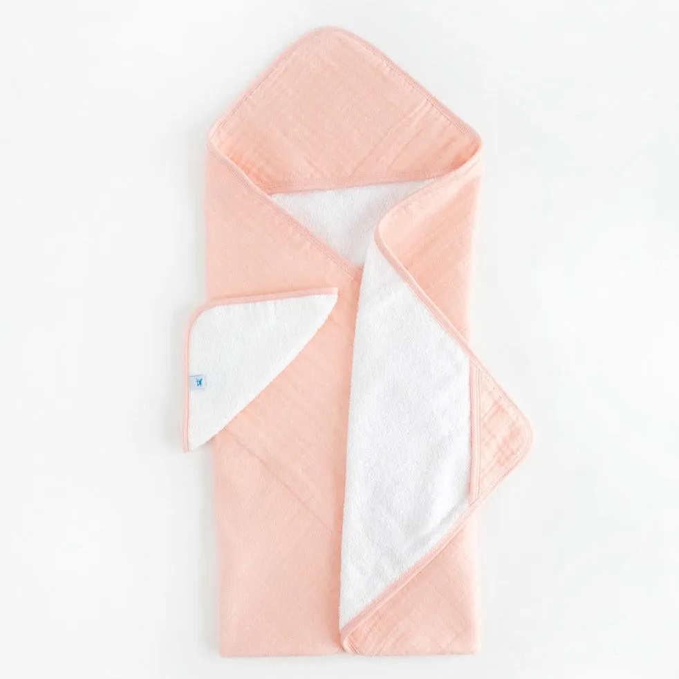 Cotton Hooded Towel   Washcloth Set - Rose Petal by Little Unicorn