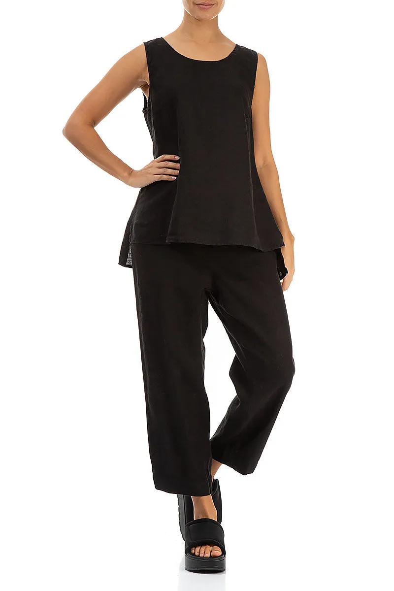 Cropped Black Linen Trousers
