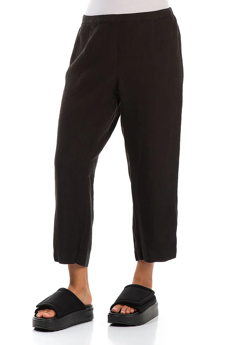 Cropped Black Linen Trousers