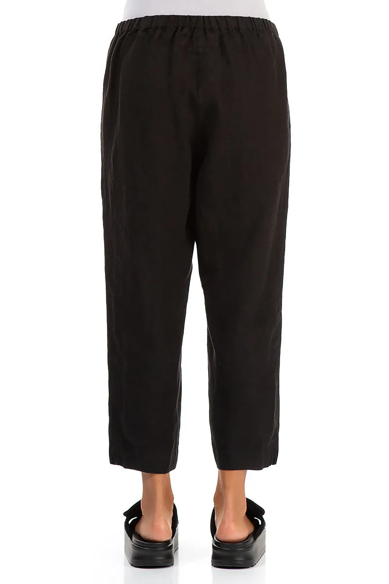 Cropped Black Linen Trousers
