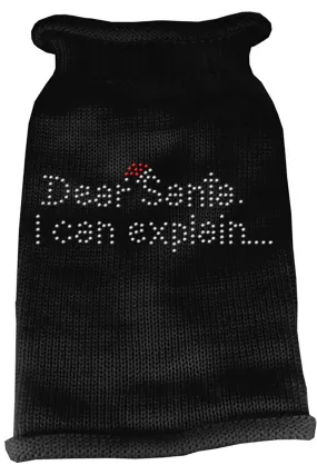 Dear Santa I Can Explain Rhinestone Knit Pet Sweater XS Black