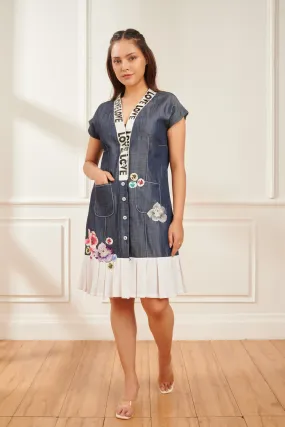 DIVA denim dress with embroidered flowers