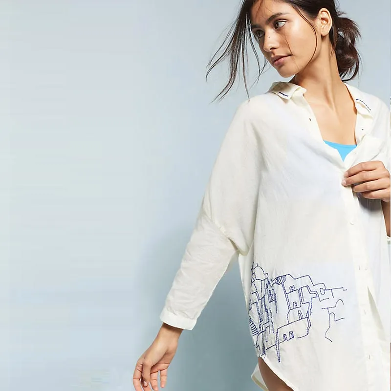 Embroidered Beach Shirt #White #Shirt