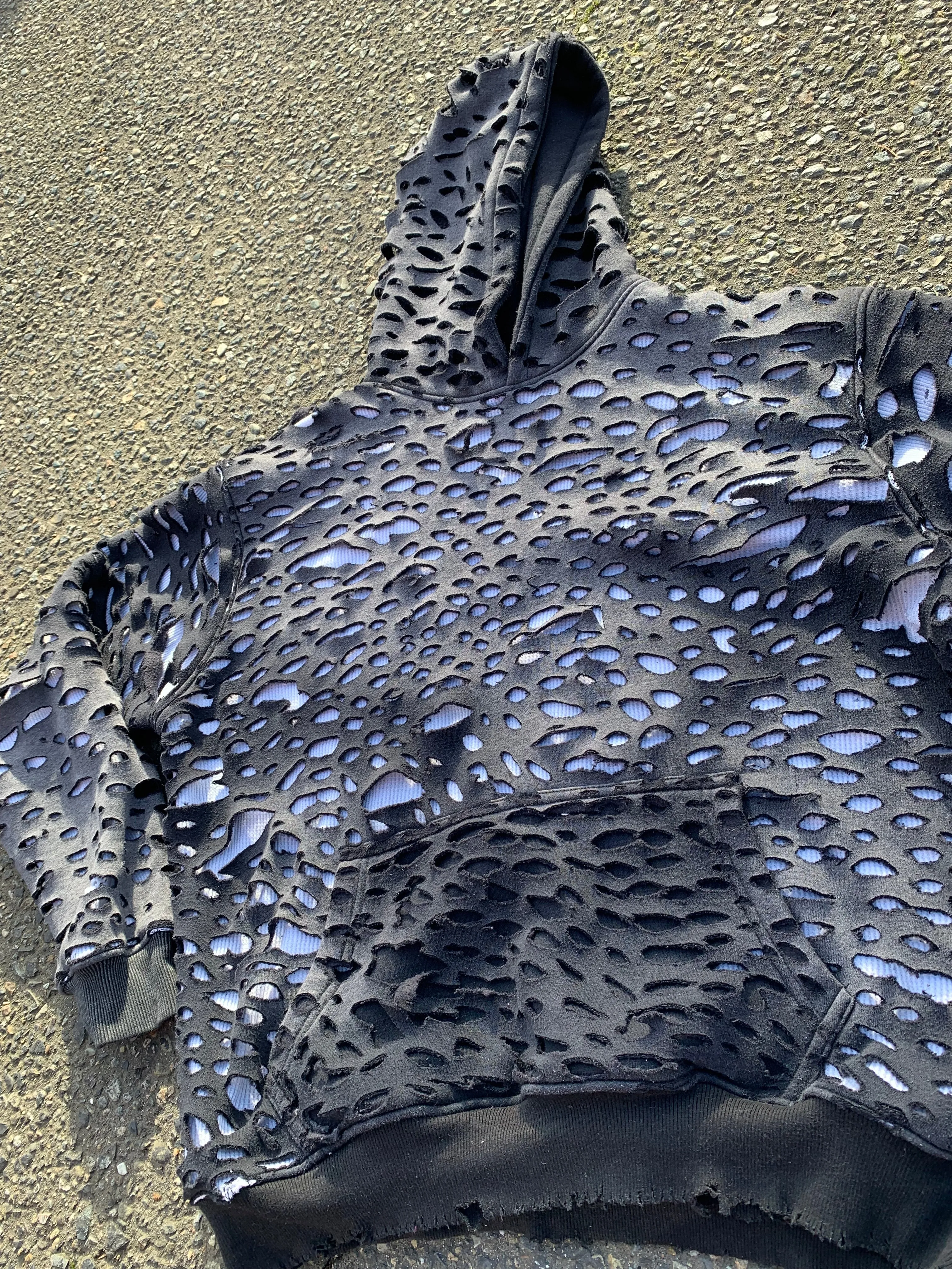 Fully Distressed Black Thermal Fade Hoodie