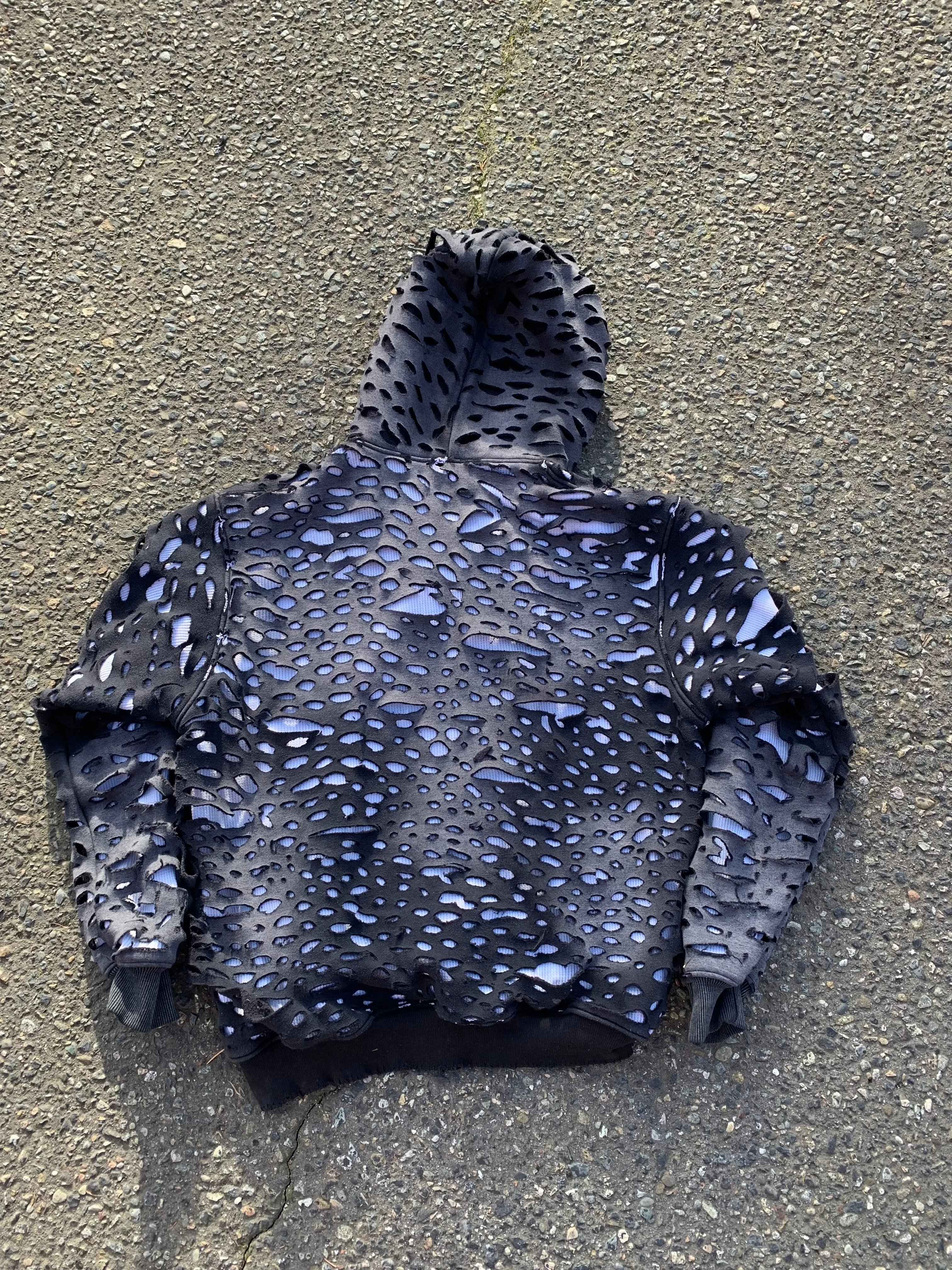 Fully Distressed Black Thermal Fade Hoodie