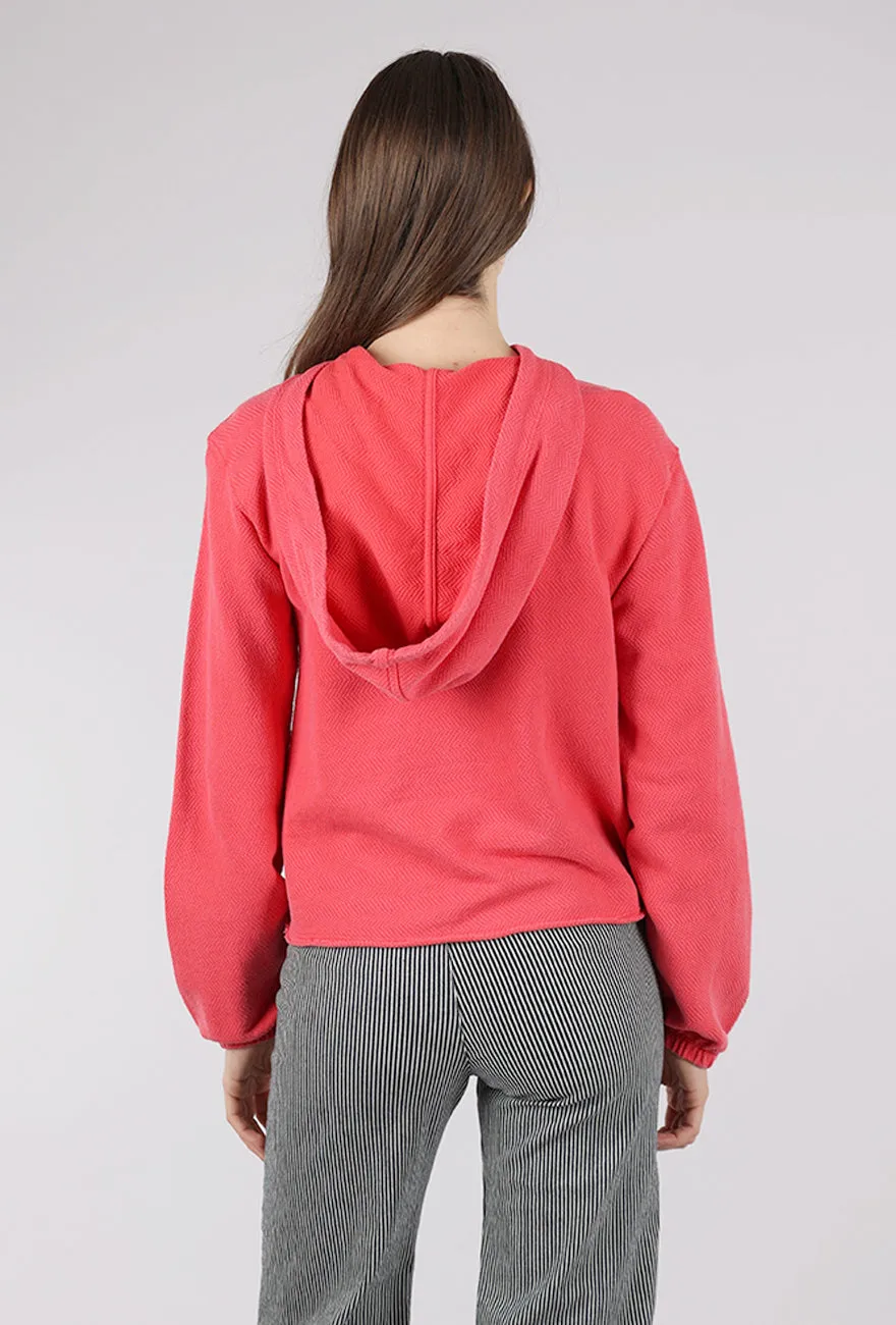 Gathered Cuffs Thermal Hoodie, Glazed Cherry