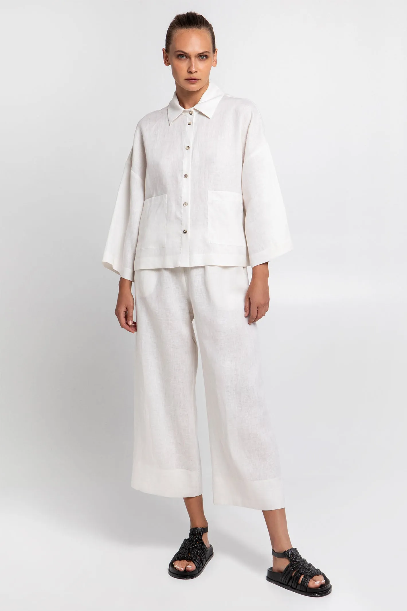Greek Archaic Kori S25K-110431 White Linen Trousers