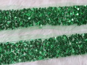 Green Fancy Sequins Work Trim Embroidered Borders