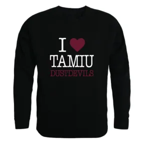 I Love Texas A&M International University DustDevils Fleece Crewneck Pullover Sweatshirt