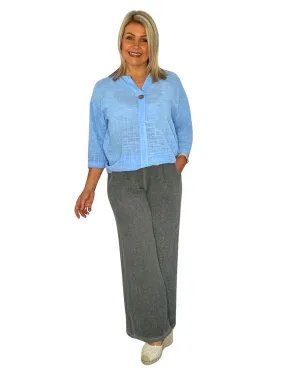 Inez Cotton/Linen Mix Textured, Wide Leg Trousers