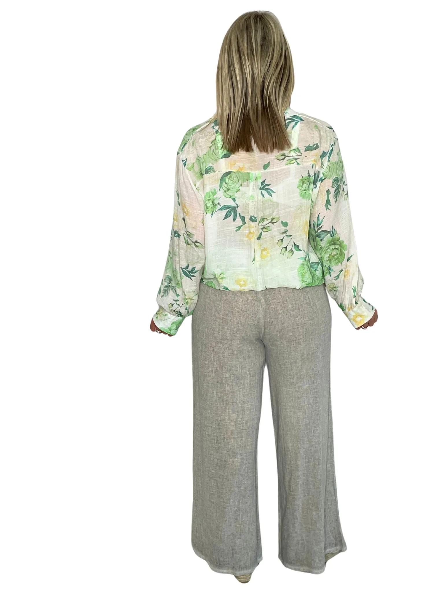 Inez Cotton/Linen Mix Textured, Wide Leg Trousers