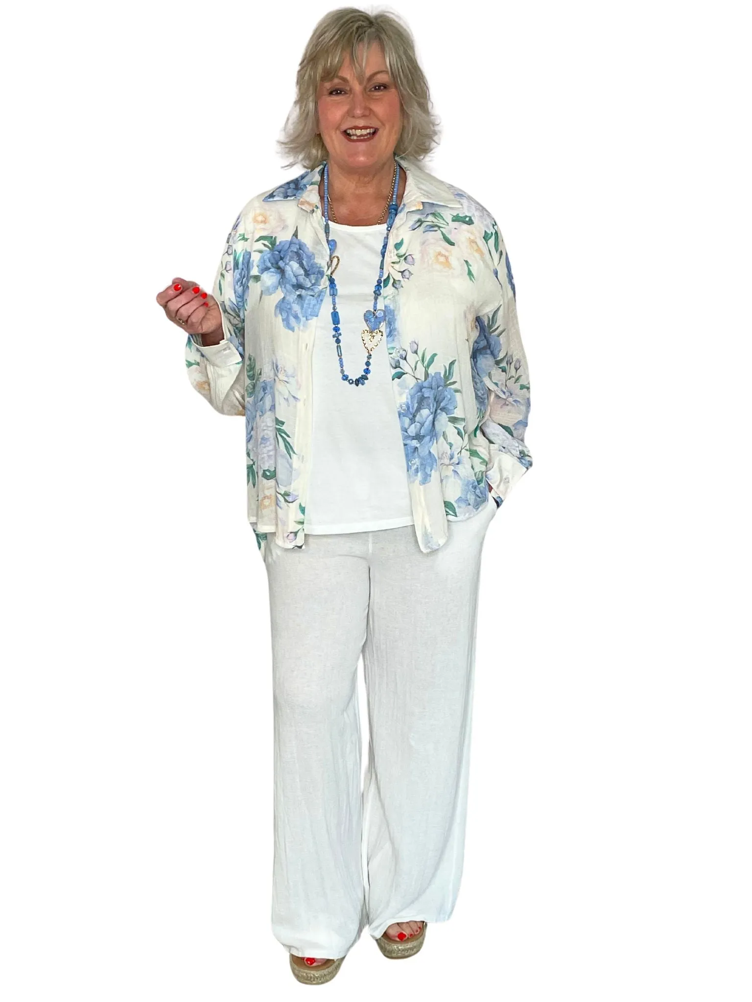 Inez Cotton/Linen Mix Textured, Wide Leg Trousers