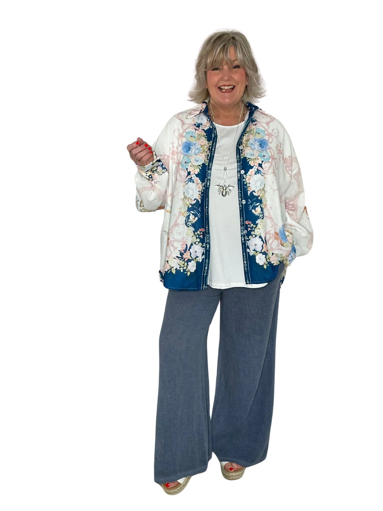 Inez Cotton/Linen Mix Textured, Wide Leg Trousers