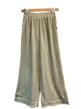 Italian One Size Frayed Edged Washed Linen & Cotton Trousers