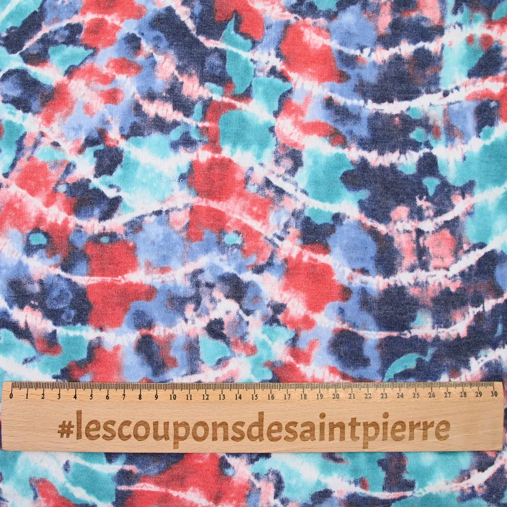 Jersey polyester imprimé aquarelle bleu et rouge