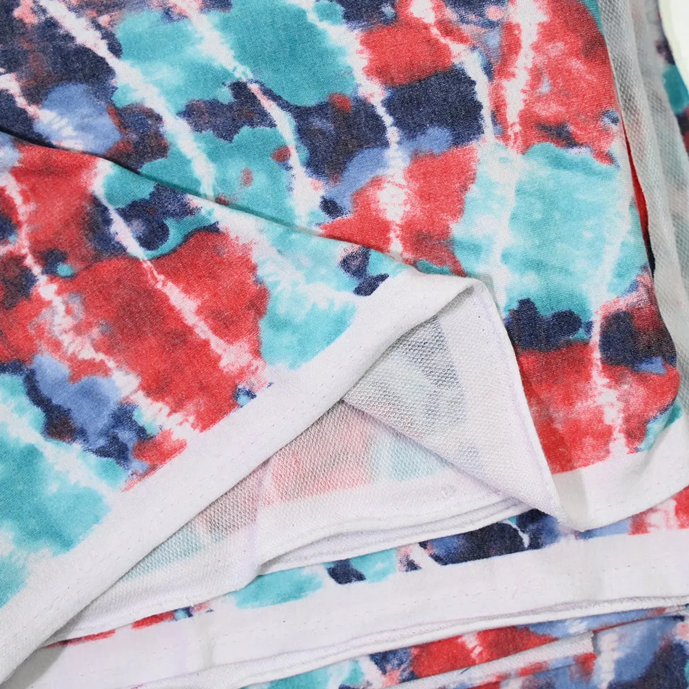 Jersey polyester imprimé aquarelle bleu et rouge