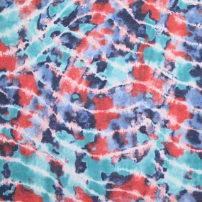 Jersey polyester imprimé aquarelle bleu et rouge