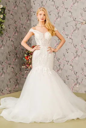 Jewel Embroidery Sheer Bodice Mesh Trumpet Wedding Gown GLGL3490