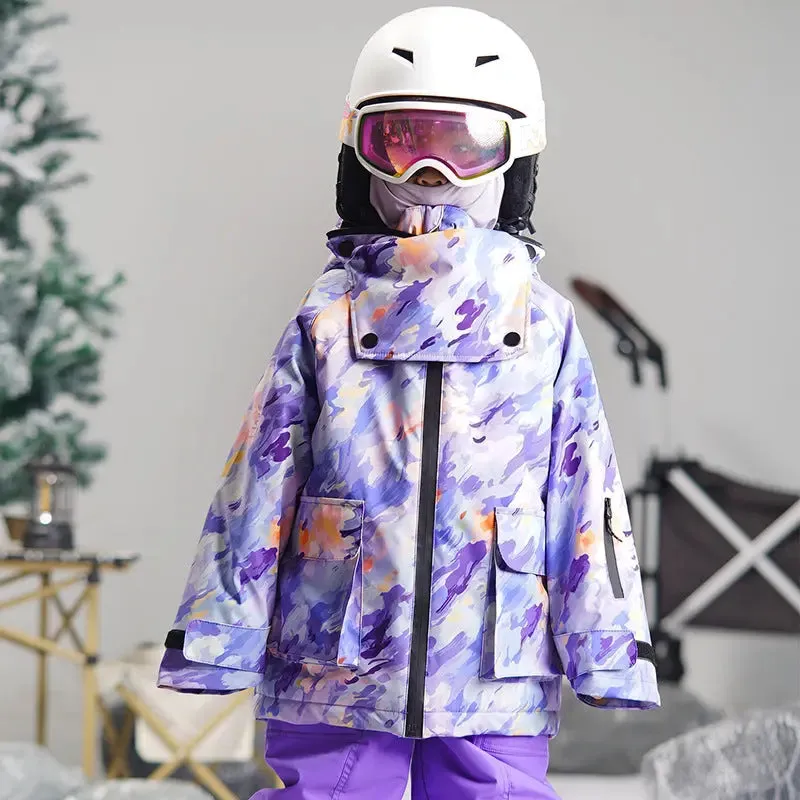 Kids Camo Ski Snowboarding Jacket & Bibs Pants