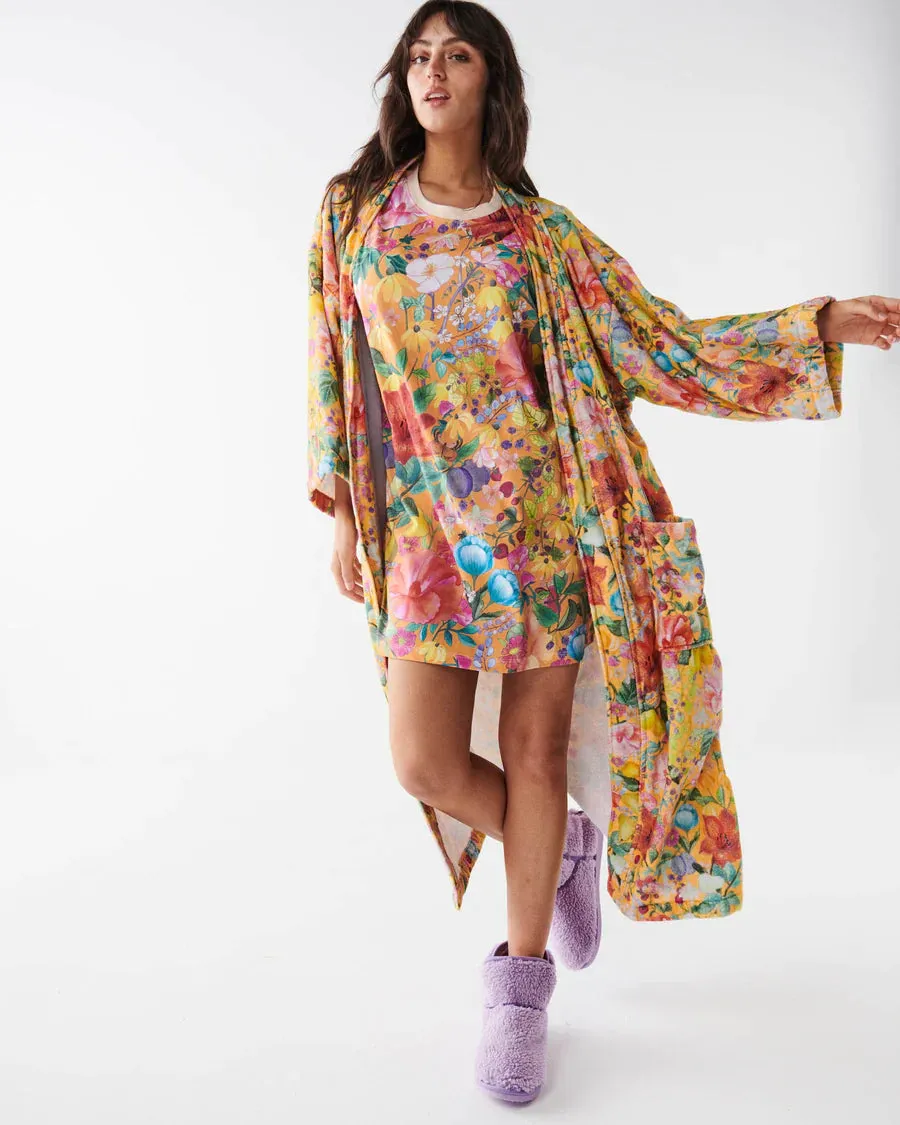 Kip & Co - Abundance Marigold Printed Terry Bath Robe