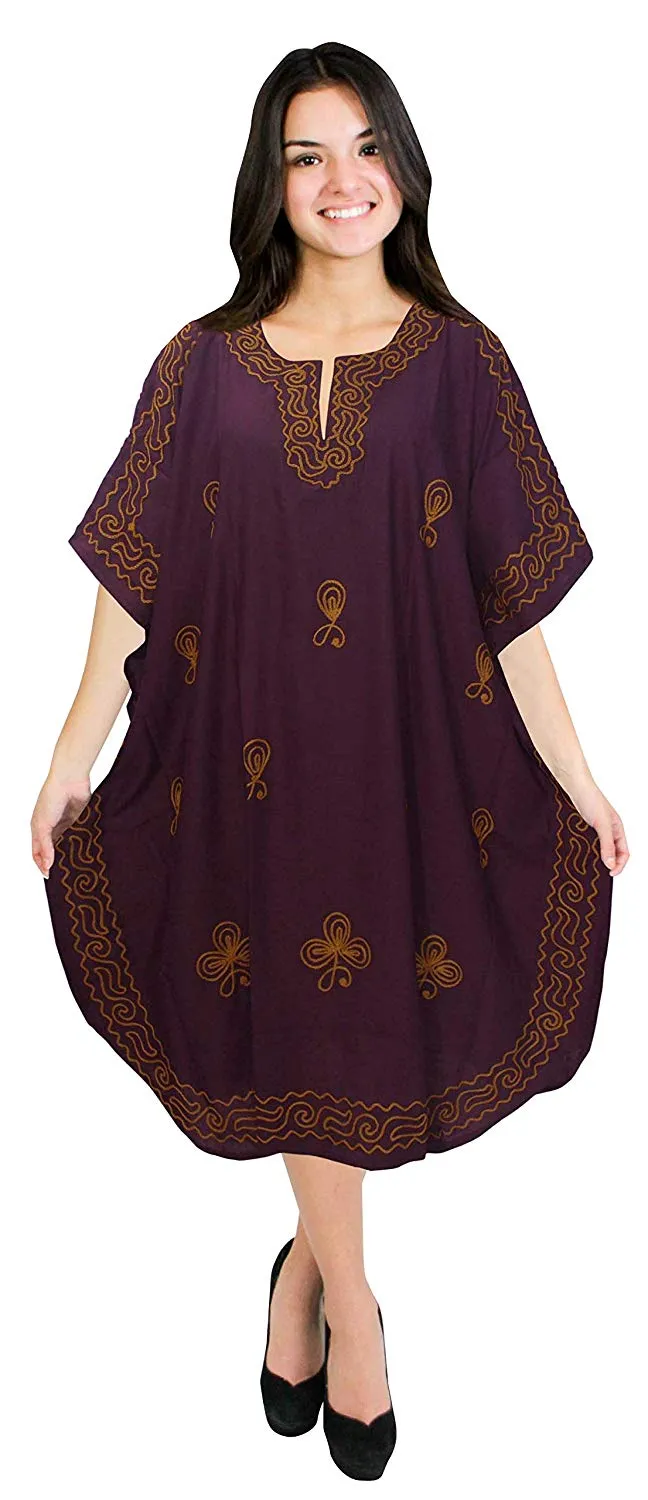 LA LEELA Rayon Solid Women's Kaftan Kimono Nightgown Beachwear Cover up Dress