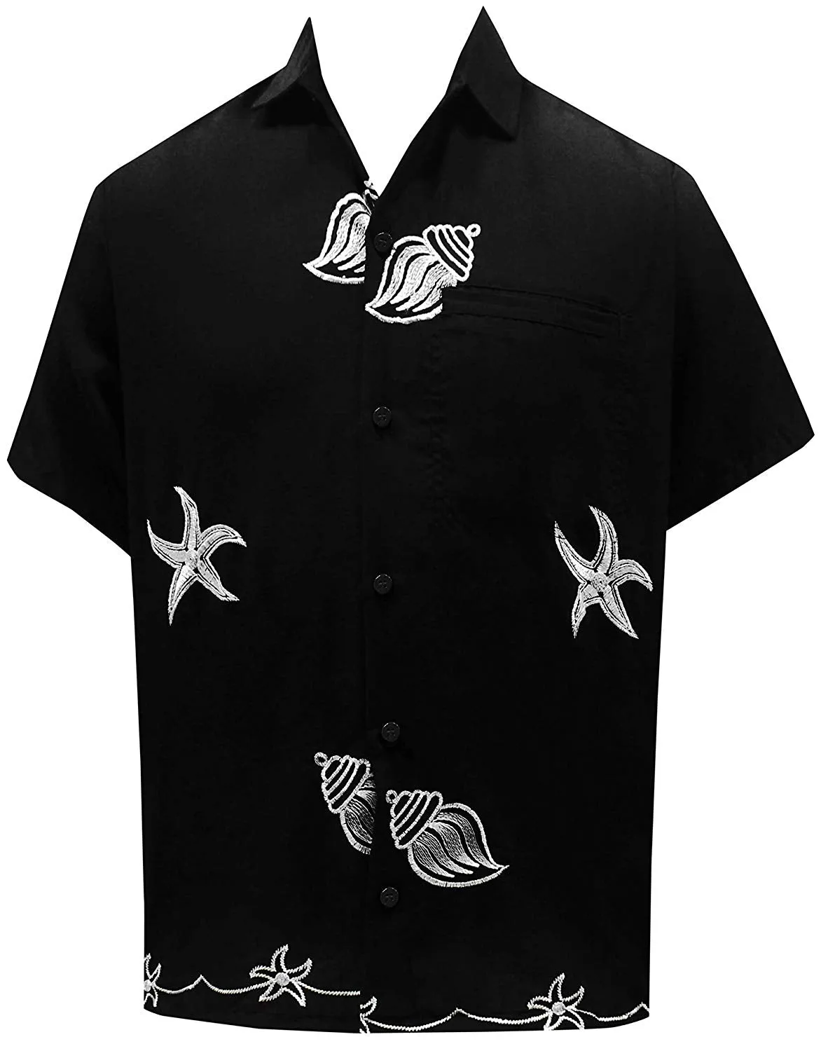 LA LEELA Shirt Casual Button Down Short Sleeve Beach Shirt Men Embroidered 180
