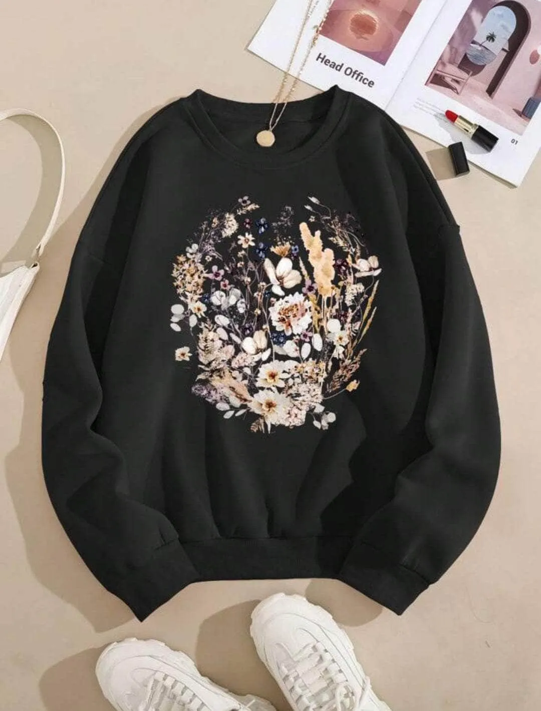 Lemon Tart Women's Printed Sweatshirt LTWPRSW8 - Black