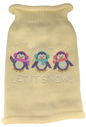Let It Snow Penguins Rhinestone Knit Pet Sweater XS Cream